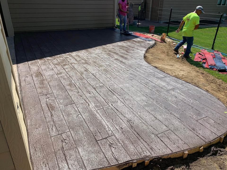 Stamped concrete patio with slate pattern in Pocatello Idaho